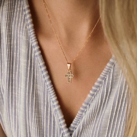 11thstreet Jewelry - CZ Cross Necklace | 18k Gold Filled